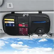 Car Sun Visor Organizer, Sunglass Holder and Storage Pocket, Card Cash Pouch with Multi-Pocket Net Zipper, Case Bag for License Pen Key, Auto Interior Accessories for Truck, SUV, Van (Black)