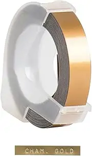 xinyee 3D Plastic Embossing Label Tape Refill for DYMO 12965 1610 Label Maker with 3/8 Inch * 9.8 feet, 1 Roll Champagne Gold
