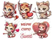 Meow Cupid Valentines Collage Sheet Supplies Scrapbook Junk Journal Card Making