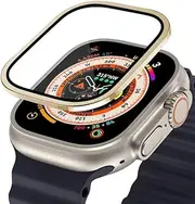 Aluminium Alloy Case Tempered Glass for Apple Watch Ultra 2 49mm Anti-Scratch Screen Protector for iWatch Ultra 49mm Cover Film(Gold)