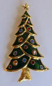 SIGNED SWAROVSKI PAVE' CRYSTAL CHRISTMAS TREE GOLD PIN~ BROOCH RETIRED NEW