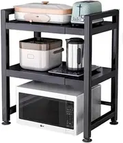Extendable Microwave Oven Rack 2 Tier Microwave Shelf Stand （40-60cm） Adjustable Kitchen Counter Organizer Shelves Microwave Stand Countertop Pot Pan Grill Storage Racks(Color:Double Layer)