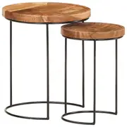 2 Piece Coffee Table Set Solid Acacia Wood and Steel vidaXL