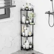SWTYMIKI Corner Shower Caddy Standing - 4 Tier Stainless Steel Shower Organizer Stand with 4 Hooks & Soap Holder, Rustproof Metal Standing Tall Floor Shower Shelf and Bathroom Organizer, Black