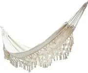 Hammock - Tassel Hammock | Backyard-Hammock Swing for Adults | Beach Swing with Tassel and Bag | Portable Macrame Fringe Double Hammocks Seat with Carry Bag for Outdoor & Wedding Party Decor