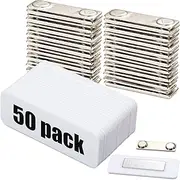 Henoyso 50 Sets 1 x 3 Inch Magnetic Name Tags Blank Magnetic Badge Holder Bulk Acrylic DIY Badges with Adhesive Tape Custom White Printable for Jacket Shirts Supplies