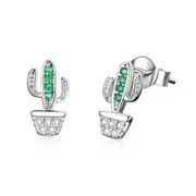 Silver plating Green Cactus Plant Fashion Stud Earrings for Women Jewelry