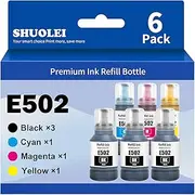 SHUOLEI 502 Ink Refill Bottles Replacement for 502 Ink Refill Bottles for ET-2850 ET-3850 ET-4850 ET-15000 ET-3830 ET-2760 ET-4760 ET-3760 ET-3843 ET-2700 ST-2000 Printer (3BK C M Y)