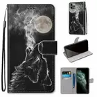 For iPhone 11 Pro Max XR XS X 6 7 8 SE Howling Wolf Flip Card Wallet Phone Case