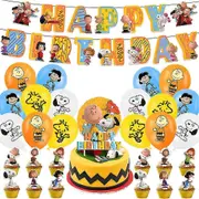 Snoopy Theme Birthday Party Supplies Decoration Kits Including Banner Cake Cupcake Topper Balloons Sets -NMAOV
