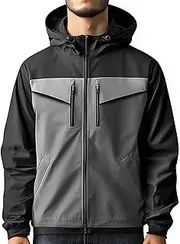 [Sumairah] Mens Windbreaker Anorak Style Black Contrast Lightweight Outdoor Casual Rain Protection Waterproof Nylon Hooded Windbreaker Jackets(Black - Windbreaker, Medium)