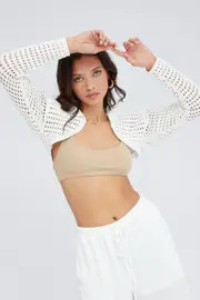 White Knit Shrug - Size M, Women's Fitted Cardigan