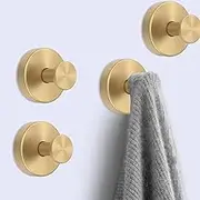 4Pcs Suction Cup Hooks Holds up to 15lbs, Shower Suction Hanger for Shower, Bathroom, Hanging Towels, Robe, Mounting on Glass Shower Doors, Tile, Mirrors (Gold)