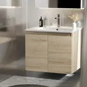 TOOLKISS Vanity Unit 600mm with Basin in Oak – Modern Wall-Hung Bathroom Cabinet with Crystalline Nano-Glaze Ceramic Sink, Melamine Finish & Soft-Closing Doors