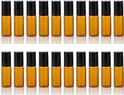 ELFENSTALL- 20PCS 5ml Amber Glass Roller Bottles Roll On Bottle Container with Metal Ball for Essential Oil Aromatherapy Perfumes and Lip Balms - 3ML Dropper Included