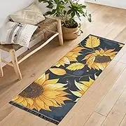 QGBYMX Washable Runner Rug Sunflower Black Closeup 2’ x 6’ Non Slip Kitchen Runner Rug for Hallways Entryway Patio Living Room Floor Carpet Runner- Soft Thin Mat for Family Pet