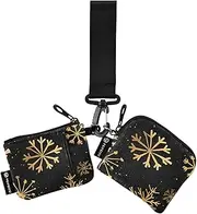 [XYMZR] Mini Zip Around Wristlet keychain Wallet Gold Snowflake Pattern for Women Personalized Pattern Detachable Dual Pouch Wristlet Portable Wallet Phone Coin Purse, Multi-colored, One Size