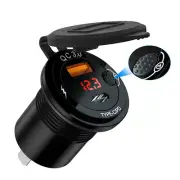 Car Fast Charger Power Socket W/Switch QC3.0 USB Port Type-C Digital Voltmeter