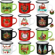 12 Pieces Christmas Coffee Mugs Happy Christmas Coffee Cups Enamel Coffee Mug 12