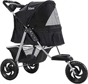 i.Pet Pet Stroller, Double Cat Dog Carrier Backpack Travel Strollers Pram Seat Trolley Outdoors Transport Carriers, Folding with 3 Wheels Removable Cushion Black
