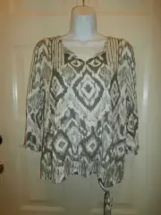 NWT NEW CHICOS TOP SZ 2 PULLOVER RAYON SIDE TIE BLOUSE GREEN WHITE ABSTRACT