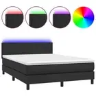 Box Spring Bed with Mattress & LED Black 137x187 cm Double Size Faux Leather vid
