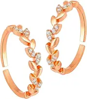 [Aheli] Rose Gold Plated Cubic Zirconia Studded Leaf Style Adjustable Toe Ring Bichiya Fancy Jewellery for Women, Brass, No Gemstone