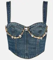 [Area] Area Claw embellished denim bustier AU 4 blue