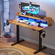 Advwin Electric Standing Desk, Adjustable Height Sit Stand up Desk with Monitor Stand, 120cm Whole Piece Desktop Rustic Brown Desktop+Black Frame