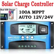 100A Solar Charge Controller Battery Regulator 12V 24V Auto Dual USB LCD Display