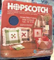 Vtg Hopscotch Criss Stitch Fabric Aida 14 Count 15"X 15" Blue