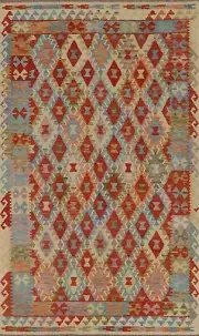 South-western Geometric Kilim Area Rug Wool Flat-weave Tribal Carpet 6'x10' New