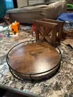 9 Inch Wood Lazy Susan Turntable for Table Kitchen 9"D X 2.5"H Black Steel Frame