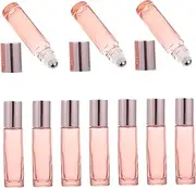 MUSISALY 10Pcs Pink Roller Bottles for Essential Oils and Cosmetics Refillable Empty Sub Bottles for Travel and Home Use