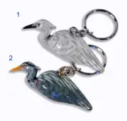 Hand Painted Blue Heron White Egret Bird Key Chain Keyring 816H