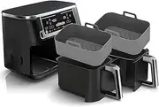 Silicone Air Fryer Liner, Reusable, Silicone Liner for Ninja Dual Air Fryer, 2Pcs for Dual Air Fryer, Oven Accessories, Air Fryer Accessories, Baking Mat, 2Pcs Rectangular Liner (Grey)