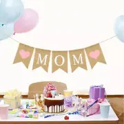 MOM Letters Bunting Banner Pink Heart Burlap Banner Linen Swallowtail Pull Flag