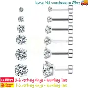6 Pairs Cubic Zirconia Flat Back Stud Earrings, Surgical Steel Screw Earrings