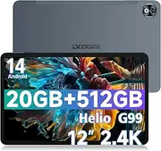 DOOGEE T40 PRO 12 Inch Android 14 Tablet, 10800mAh, 2.4K Gaming Tablet, Helio G99, 20GB RAM + 512GB ROM (2TB TF), Ultra-Slim 7.6mm, Dual SIM 4G, Dual-Band WiFi, Face Unlock, BT5.0, GPS, OTG, Gray
