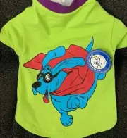 NWT PETELLIGENCE DOGGIE T-SHIRT LIGHT GREEN WITH A CAPED DOG SHIPS FAST (SIZE M)