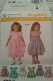 SIMPLICITY 4246 TODDLERS DRESS WITH SKIRT SIZE A 1/2,1,2,3,4