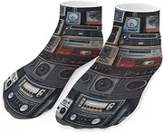 [QMNVBDS] Vintage Wall of Radio Boombox Socks Ankle Length Socks Casual Short Socks for Women Men Low Cut Sports Socks Running Socks No Show Socks Ankle Socks Athletic Socks Workout Socks, Style, One