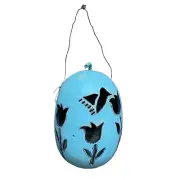 Carved Gourd Hummingbird Tulip Decor Painted Carving 10 1/2"