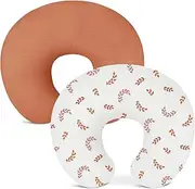 Wimist Nursing Pillow Covers 2 Pack, Muslin Nursing Cover for Breastfeeding Pillows, Soft and Comfortable Pillow Slipcover for Baby Girls Boys (Brick & Leaf)