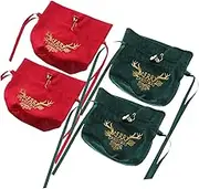 GETAJGHSD 4pcs Velvet Drawstring Pouches for Christmas Bell Treat Pouches Xmas Candy Bags for Holiday Celebrations Winter Parties