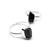 Black Tourmaline Crystal Silver 925 Ring Natural Jewellery Raw Solitaire One Piece Variant Size 6 7 8 US/CA