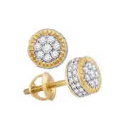10K Yellow Gold Mens Diamond Fluted Flower Cluster Stud Earrings 5/8 Ctw