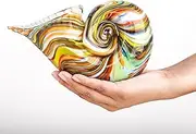 QFkris Glass Nautilus Conch, Hand Blown Seashell Art Figurine, Multicolor Sculpture, Beautiful Home Decor, Crystal Paperweight