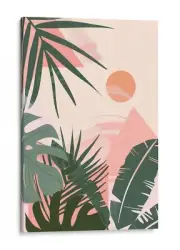 Tropical Palm Leaves Sunset Canvas Print, Modern Home Decor