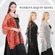 Women Wedding Dress Shawl Scarf Mesh Sequin Embroidery Party Prom Dress Decor